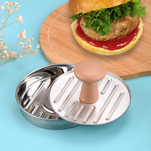 Presse à hamburgers en acier inoxydable 304 avec poignée en bois, antiadhésive, résistante à la rouille, facile à nettoyer pour la <span class=keywords><strong>cuisson</strong></span> au barbecue - Product Image 1