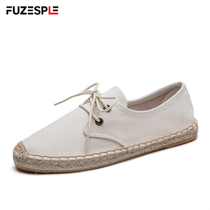 Zapatillas de Lona con Cordones y Punta Cerrada para <span class=keywords><strong>Mujer</strong></span>, Suela Tejida de Yute Natural, Antideslizantes, Casuales, para Caminar, Calzado Diario - Product Image 1