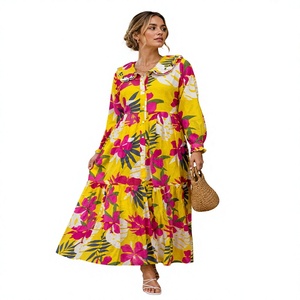 2023 New Arrivals <b>Summer</b> Eco-Friendly Women's Casual <b>Bohemian</b> Floral Long Maxi <b>Dress</b> Tie Dye Gypsy Chic Viscose Crepe Ruffle - Product Image 1