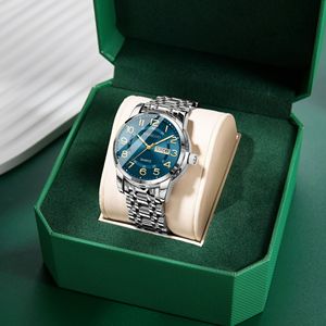 Montre à quartz pour homme, style business, cadran bleu, ton argenté et doré, affichage de la date, bracelet en acier inoxydable, montre-bracelet décontractée - Product Image 2
