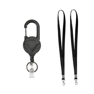 Manufacturer's Diamond Curved Steel Wire Rope Badge Reel Heavy Duty Carabiner Black <b>Webbing</b> Lanyard ID Rope Set - Product Image 1