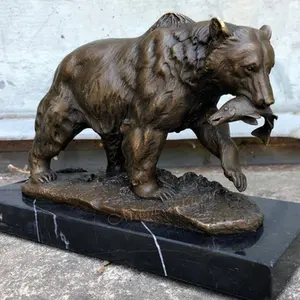 户外花园生活大小铜熊雕塑与鱼出售