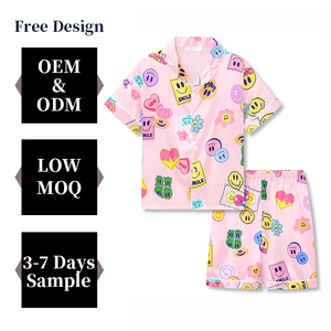 Pigiami estivi da bambina estivi nuovi arrivi pigiami in raso per bambine piccoli e grandi set di abbigliamento per bambini con stampa carina - Product Image 1