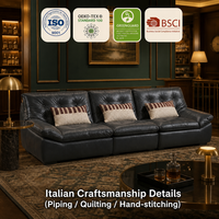 Canapé Chesterfield en cuir véritable, trois places, inclinable, pieds en bois, rembourrage en coton, design moderne, rangement, hôtel, villa, salon