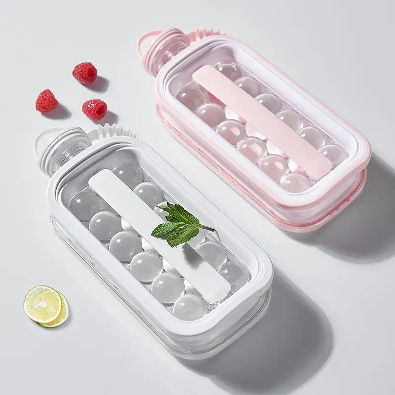 New Product Ideas 2023 Ice Cube Trays 2 In 1 Portable Ice Ball Maker Mold Bottle 17 14 Cells Round With Lids