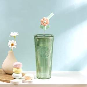 Botella de Jugo verde de plástico de 26oz más vendida con puntas de paja de flores - Product Image 5