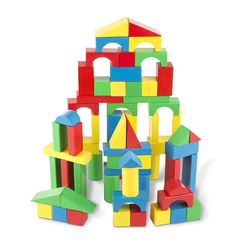 木製のさまざまな色の教育用ビルディングブロックは、幼児の年齢の子供のための4色と9つの形のおもちゃを設定します