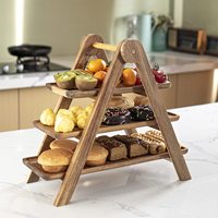 Ensemble de présentoirs à dessert rectangulaires en bois d'acacia laqué à 3 niveaux pour la cuisine, plateau de service alimentaire, cupcakes