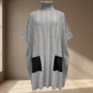 <b>Women's</b> Casual Winter <b>Ponchos</b> Capes Custom Regular Turn-down Collar Thick Viscose Nylon Wool Alpaca Cable Rib Knit Pockets Quick - Product Image 3