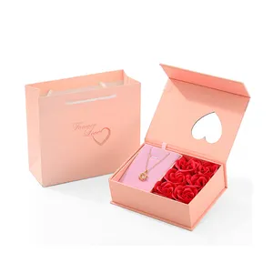 Hot stylish romantic red rose shaped flower engagement wedding ring packaging jewelry box for lovers and couples