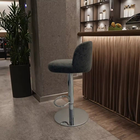 Chaise de bar en velours gris spatial, ergonomique et moderne, avec support réglable en hauteur, base en cuir poli miroir, pour usage domestique, hôtelier et commercial