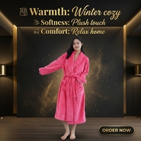 Peignoir d'hiver pour femme en polaire rose pâle, à col en V, avec ceinture, séchage rapide, confortable, à manches longues