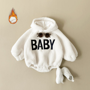2025 <strong>Winter</strong> <strong>Baby</strong> <strong>Clothes</strong> Plush Sherpa Fleece Oversized Toddler Sweatshirt Romper <strong>Baby</strong> Hoodie Sherpa Fleece Bubble Romper - Product Image 5