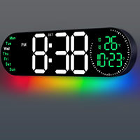 Reloj de Pared Digital Grande con Control Remoto de 9 Colores Cambiantes, Fecha, Semana, Temperatura, Atenuador de Brillo Automático, Reloj Grande con Luces Nocturnas