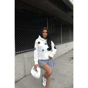 Sudadera Casual Blanca con Bordado de Flor Astrid para Niñas, Talla XS, con Capucha, Estampado Puff, Material Terry, para Invierno, Otoño y Verano - Product Image 3