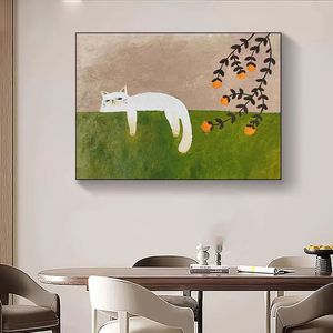 Cuadro Decorativo con Gato Adorable y Caqui, Impresión en Lienzo Enmarcada, <span class=keywords><strong>Estilo</strong></span> Nórdico, Pintura de Animales, Decoración para Sala de Estar, Dormitorio, <span class=keywords><strong>Comedor</strong></span> - Product Image 3