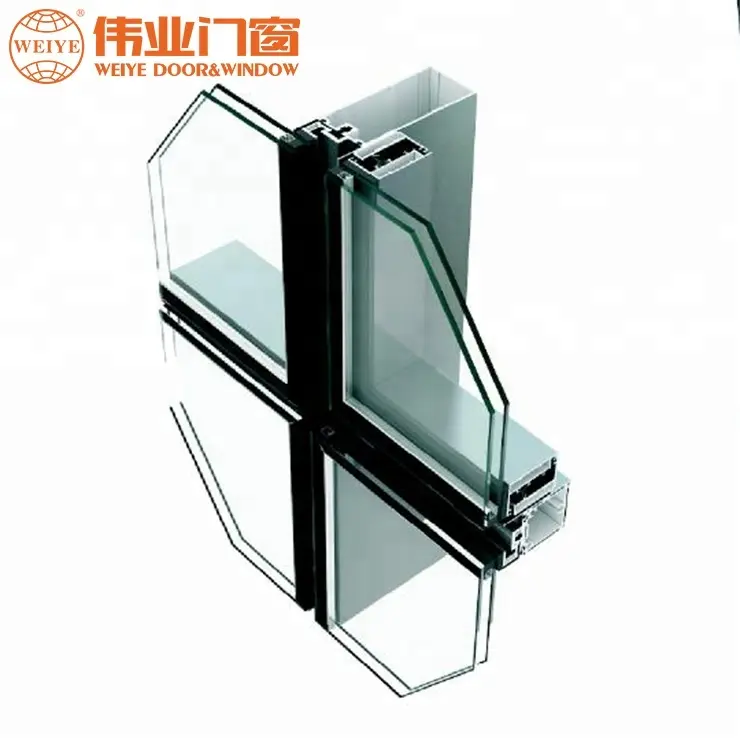 Weiye visible frame Facade aluminium curtain wall window curtain wall with tempered glass