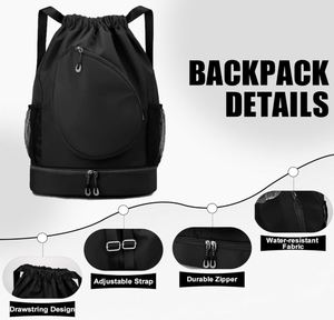 Sports <b>Drawstring</b> <b>Backpack</b>, Badminton Gym Bag Holds 2 Rackets with Shoe Compartment - Product Image 3