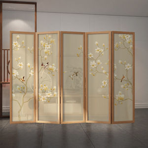 Biombo Plegable Estilo Chino de Madera Maciza con Diseño Floral para Sala de Estar, Oficina o Estudio - Product Image 1