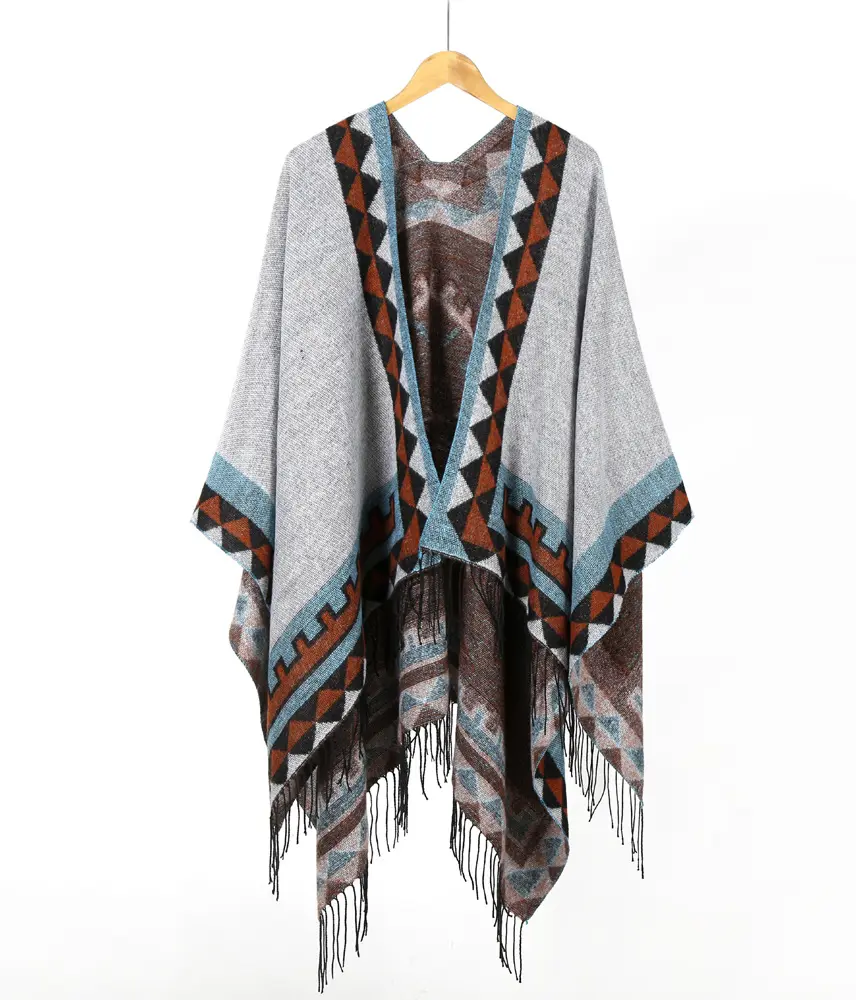 Capa caxemira feminina, caxemira designer boho aztec poncho