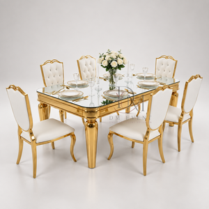 Elegante Juego de Mesa de Comedor con Cubierta de Acero Inoxidable y Sillas Tapizadas para Eventos y Banquetes de Hotel - Product Image 1