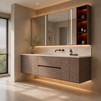 Modern Minimalist Özel Tasarım Banyo Dolabı ve Aynalı Dolap Sistemi, Özel Ölçülerde Yüzer Çekmeceli Depolama Alanı ile