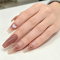 Faux ongles à presser rose nude avec pointe française en forme de cœur, longs, forme cercueil, réutilisables, en acrylique, 24 pièces