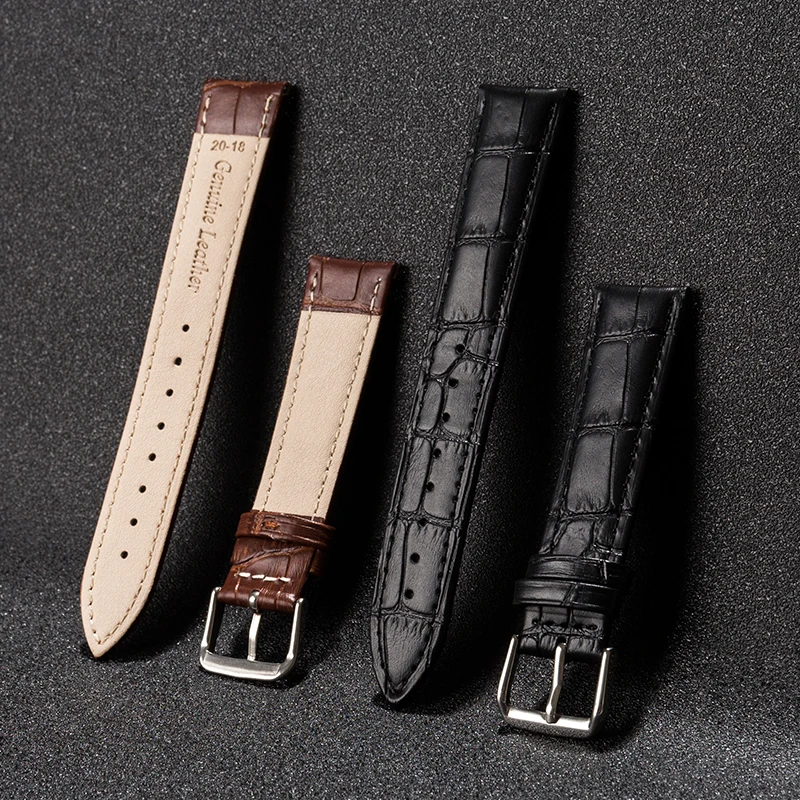 20/22 Leather Watch Strap Metal Buckle Brown and Black Color Choose Waterproof Common Unsex Watch Band Accessories