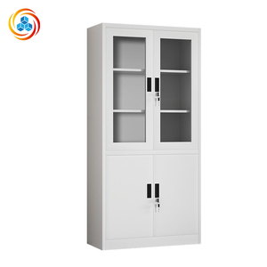 Armoire de classement moderne en acier avec façade en verre, deux tiroirs centraux, design modulaire écologique pour bureau à domicile et immeubles de bureaux - Product Image 1