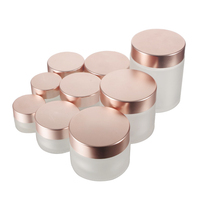 Pot en verre givré transparent de luxe de 50 ml avec couvercle à vis en or rose, récipient cosmétique rond rechargeable de 10 g pour crème pour les yeux et le visage