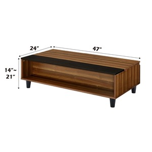 Tavolino <span class=keywords><strong>da</strong></span> Caffè Moderno con Piano Sollevabile in Noce e Nero, Tre Spaziosi Scomparti, Vano Contenitore Nascosto, Gambe Affusolate in Legno - Product Image 4