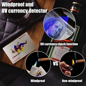 Promotion en gros : Torche à flamme bleue puissante, coupe-vent, au gaz butane, en métal, pratique pour le poker, rechargeable - Product Image 2