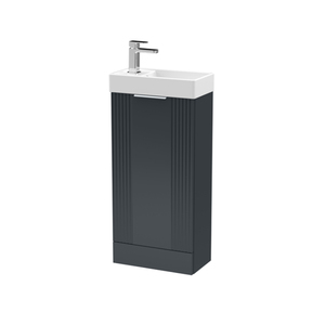 Meuble-lavabo PTB moderne demi-corrugué 390 à porte simple, à poser au sol, <span class=keywords><strong>gris</strong></span> noir forgé, pour salle de bain - Product Image 1