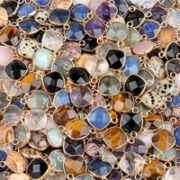 Pierre d'agate de cristal naturel, section carrée, connecteur, accessoires de bijoux DIY, pendentif à double trou avec polissage