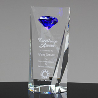 Trophée en cristal bleu loyaux en forme de diamants plats pour les récompenses pour le travail acharné