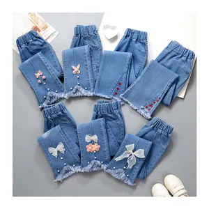 Mode Filles Pas Cher Denim Jeans Pantalon Multi Styles Adolescent Nouveau Style Offre Spéciale Casual Wear Lâche Évasé Coton Enfants Denim Jeans