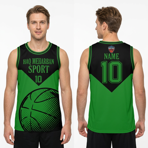 Camiseta Deportiva de Baloncesto Haq Meharban para Hombre, Sin Mangas, Estampado Sublimado, Verde y Negro, Transpirable, Ajuste Atlético - Product Image 6
