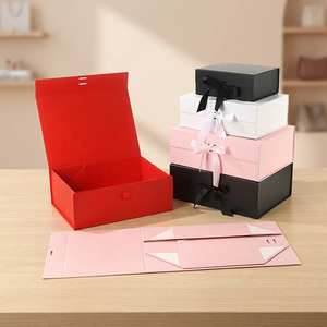 Foldable Paperboard Gift <b>Boxes</b> Rectangle Self Erecting With Ribbon Pink Red Black White For Gift Craft Packaging - Product Image 1
