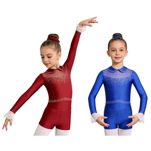 Tenue de Danse Latine pour Filles de 6 à 16 Ans, Compétition de Gymnastique, Patinage Artistique, Justaucorps avec Short et Bandeau pour Spectacles - Product Image 1