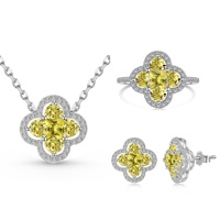 En Gros Ensemble de Bijoux Collier Bague Boucles d'Oreilles en Argent 925 Micro-Serti de Zircon et Pierres CZ Roses Jaunes Trèfle à Quatre Feuilles Porte-Bonheur pour Femme