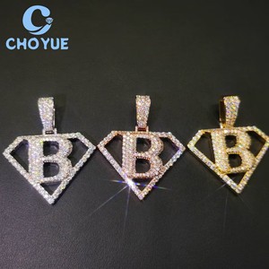 New Arrival 925 Sterling <b>Silver</b> Superman logo Moissanite Men Pendant Gold Plated Hip Hop <b>Charm</b> for Men Pass Diamond Tester GRA - Product Image 2