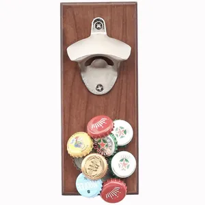 DD1121 Wooden Refrigerator Magnetic Bottle Stainless Steel Wall Mounted Opener Fridge Magnets Hanging Openers