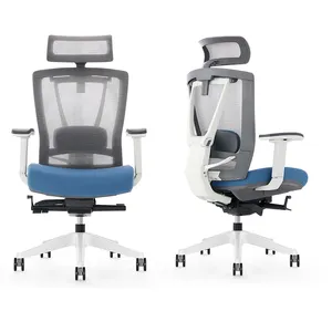 Sedia a rete ergonomica regolabile con schienale alto e struttura bianca
