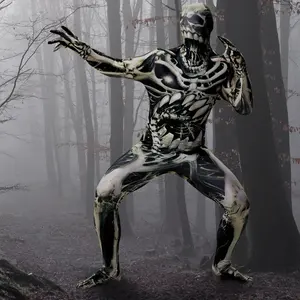 Macacão zentai esqueleto festa halloween, fantasia digital de transferência de calor