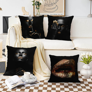 <span class=keywords><strong>Noir</strong></span> <span class=keywords><strong>or</strong></span> moderne lèvre doigts visage femmes africaines carré 18x18 pouces taie d'oreiller couverture - Product Image 2