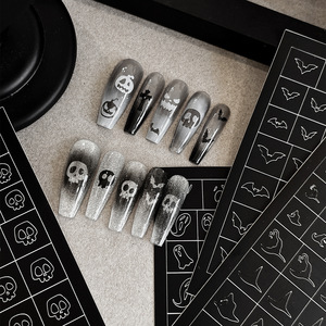 Yitu Halloween Loạt 3D 2D Pháp <span class=keywords><strong>Laser</strong></span> Phong Cách Tối Giấy Phụ Kiện 2D 3D Móng Tay Nghệ Thuật Dán Hollow Bat Skull Yt34 Đề can - Product Image 1