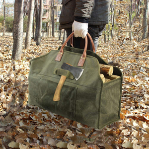 Custom Fireplace Carrier Waxed Canvas <b>Log</b> Carrier Tote <b>Bag</b> Outdoor <b>Log</b> Tote Large Wood Carrying <b>Bag</b> with Handles - Product Image 4