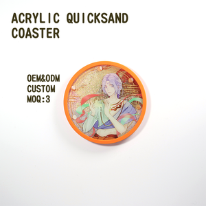 OEM/ODM Supported Custom Acrylic Quicksand Coaster Waterproof 10x10cm Cartoon Style for Drinks Coffee Promotional Gifts