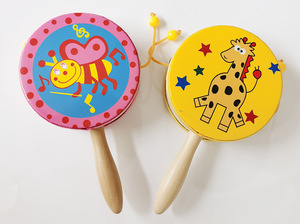 Wholesale Colorful Cartoon Wooden Rattle <b>Drum</b> <b>Hand</b> <b>Drum</b> Musical Instrument Toy Orff Percussion Instrument for Kids Playing - Product Image 2