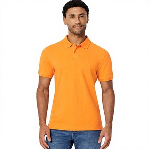 Men's <b>Orange</b> Short Sleeve Cotton Pique <b>Polo</b> Shirt Casual Solid Color Breathable Knitted Regular Fit - Product Image 1